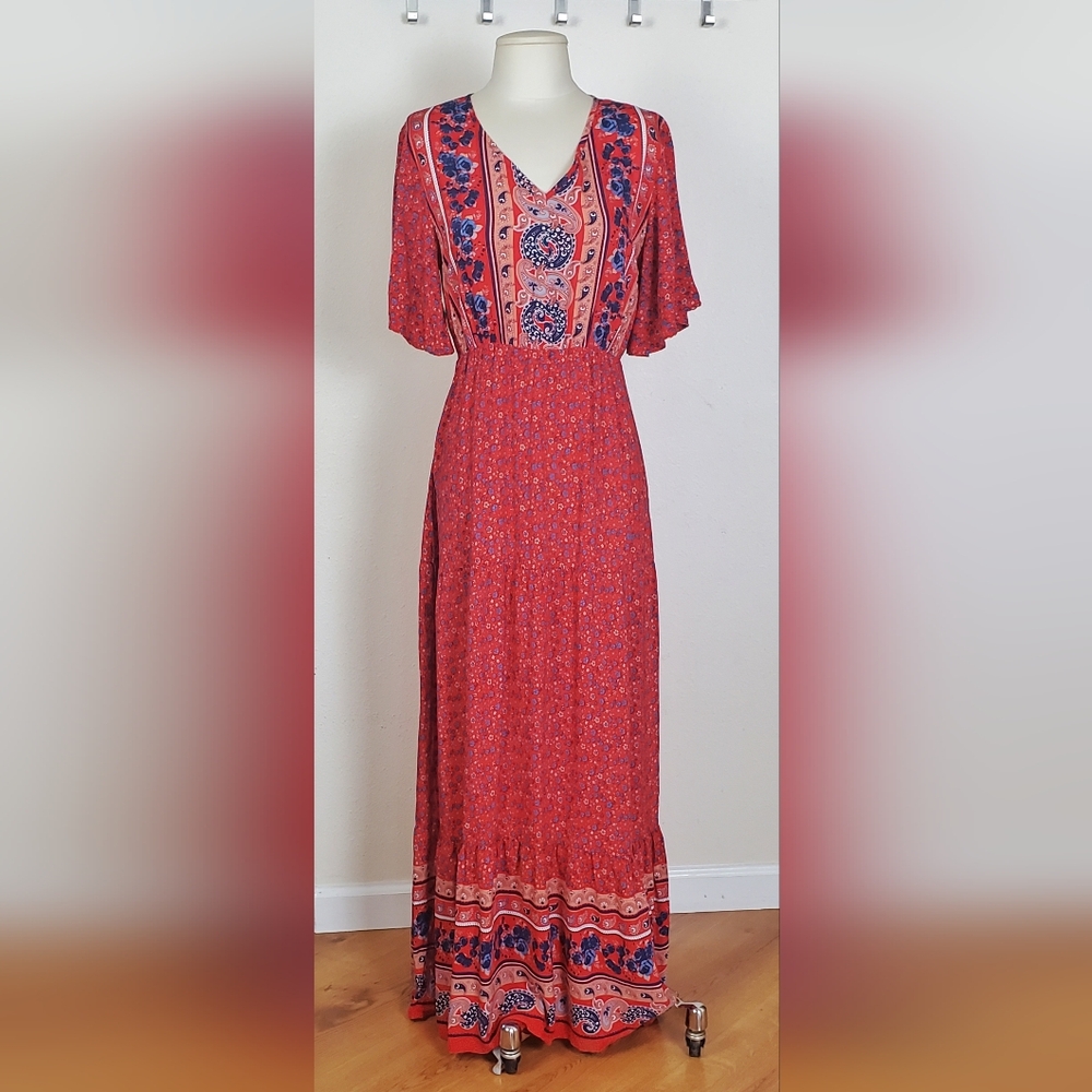 Floral Red Boho Maxi Dress